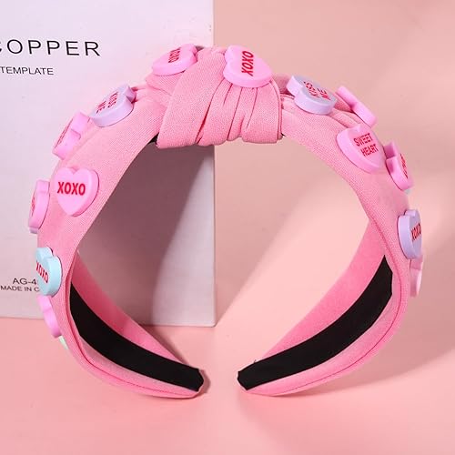 Miniatura 7 de Diadema para el día de San Valentín para mujer, con cuentas de diamantes de imitación, diadema anudada con corazón rojo y rosa, adorno de cristal,