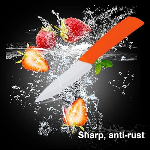 Vista 10 de Juego de 5 cuchillos de cerámica, cuchillo de cerámica afilado con funda, cuchillo para carne, cuchillos de cocina negros con mango antideslizante