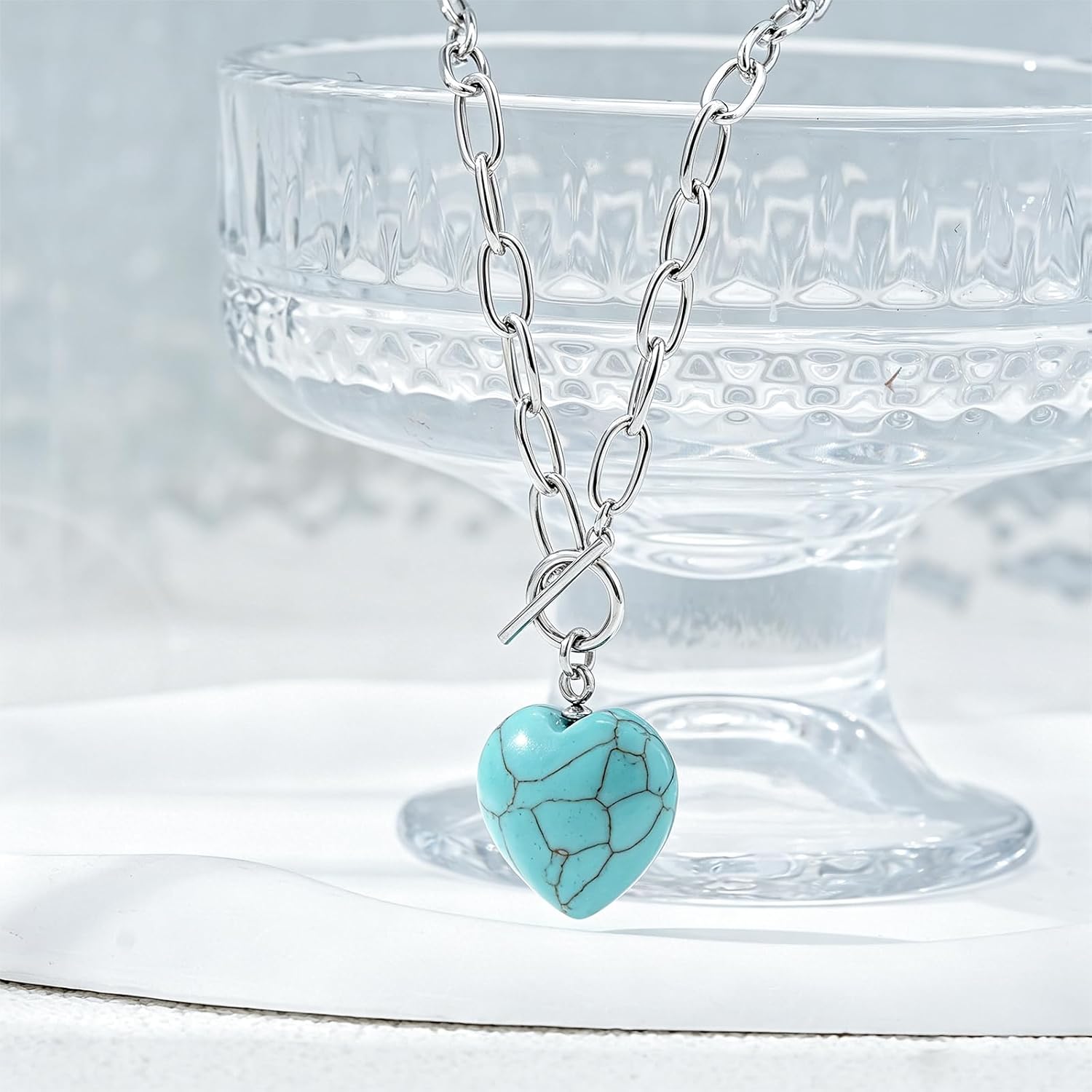 20'' Paperclip Toggle Necklace Heart/Teardrop Gemstone/Emerald Cut Birthstone Pendant Necklace Natural Stone Jewelry Birthday Gift for Women