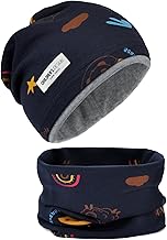 Kinder Mütze und Schal Set, Kinder Beanie Kindermütze & Schlauchschal für Jungen Mädchen 2-8, 95% Baumwolle Mütze und Loop Schal Dünne Warm Winddicht für Winter, Frühling, Herbst
