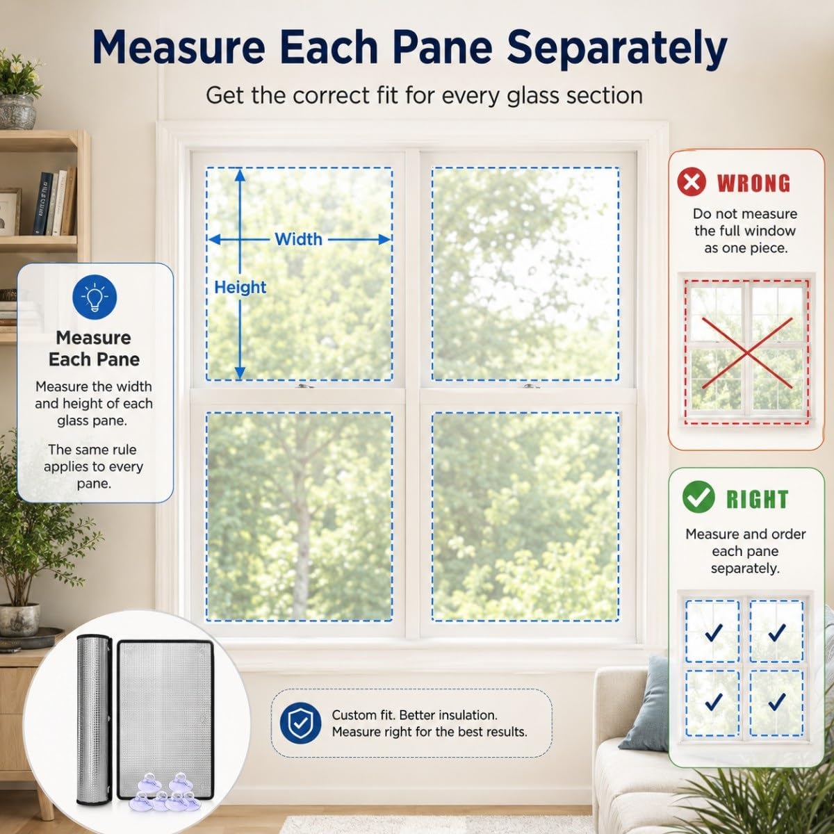 Protector Solar Ventana Casa, Película Aislante Térmica Reflectante con Ventosas, Panel Aislante para Ventanas, Control de Temperatura, Cristal y Terraza(Borde Negro,160W x 180H cm)