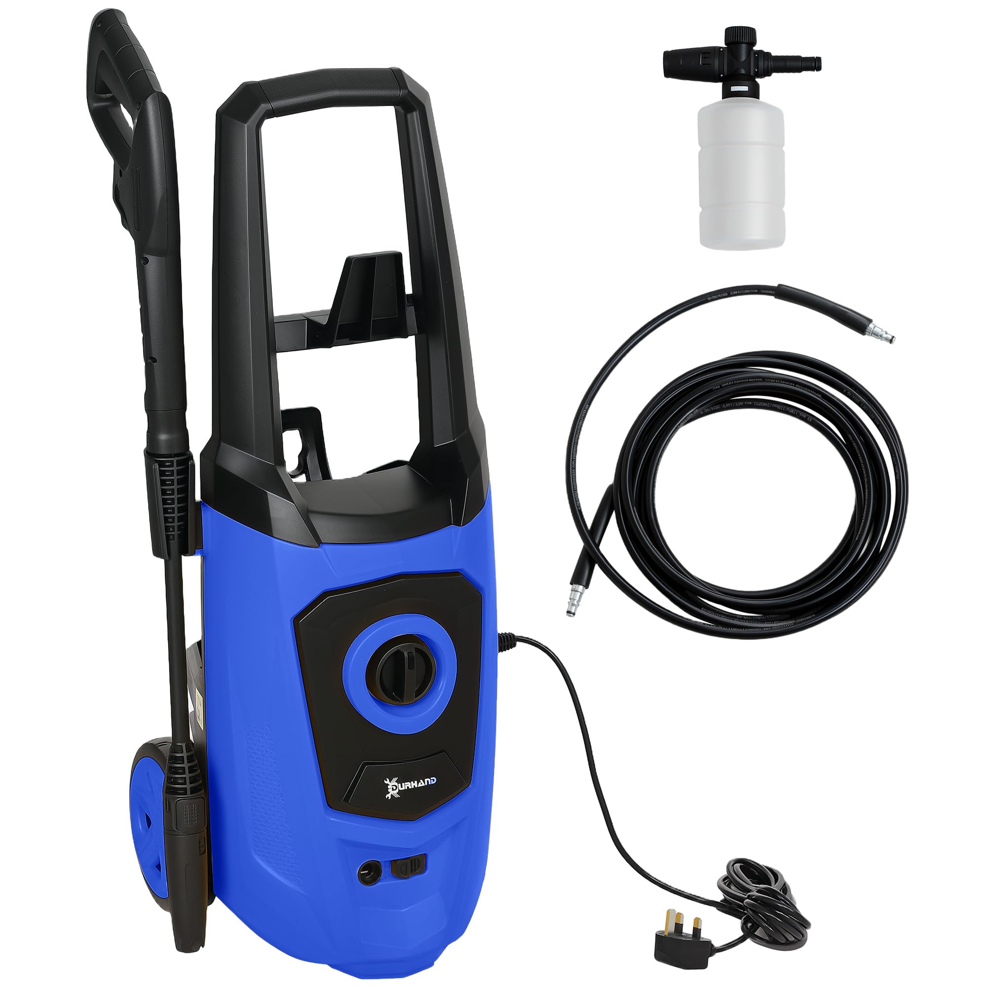DURHAND 1800W High Pressure Washer, 150 Bar Pressure, 510 L/h Flow, High-Performance Portable Power Washer Jet Wash Cleaner with 6M Hose and Hose Reel for Garden, Car, Furniture, Blue