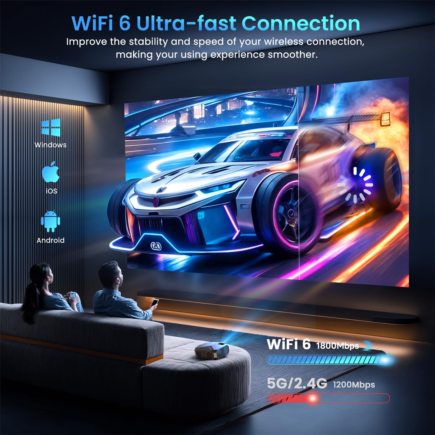 [Netflix ufficialmente/1000 ANSI] Proiettore intelligente con WiFi 6 e Bluetooth 5.3, proiettore cinematografico esterno 4K con NETFLIX/Prime Video/YouTube, Proyector portatile compatibile con HDMI