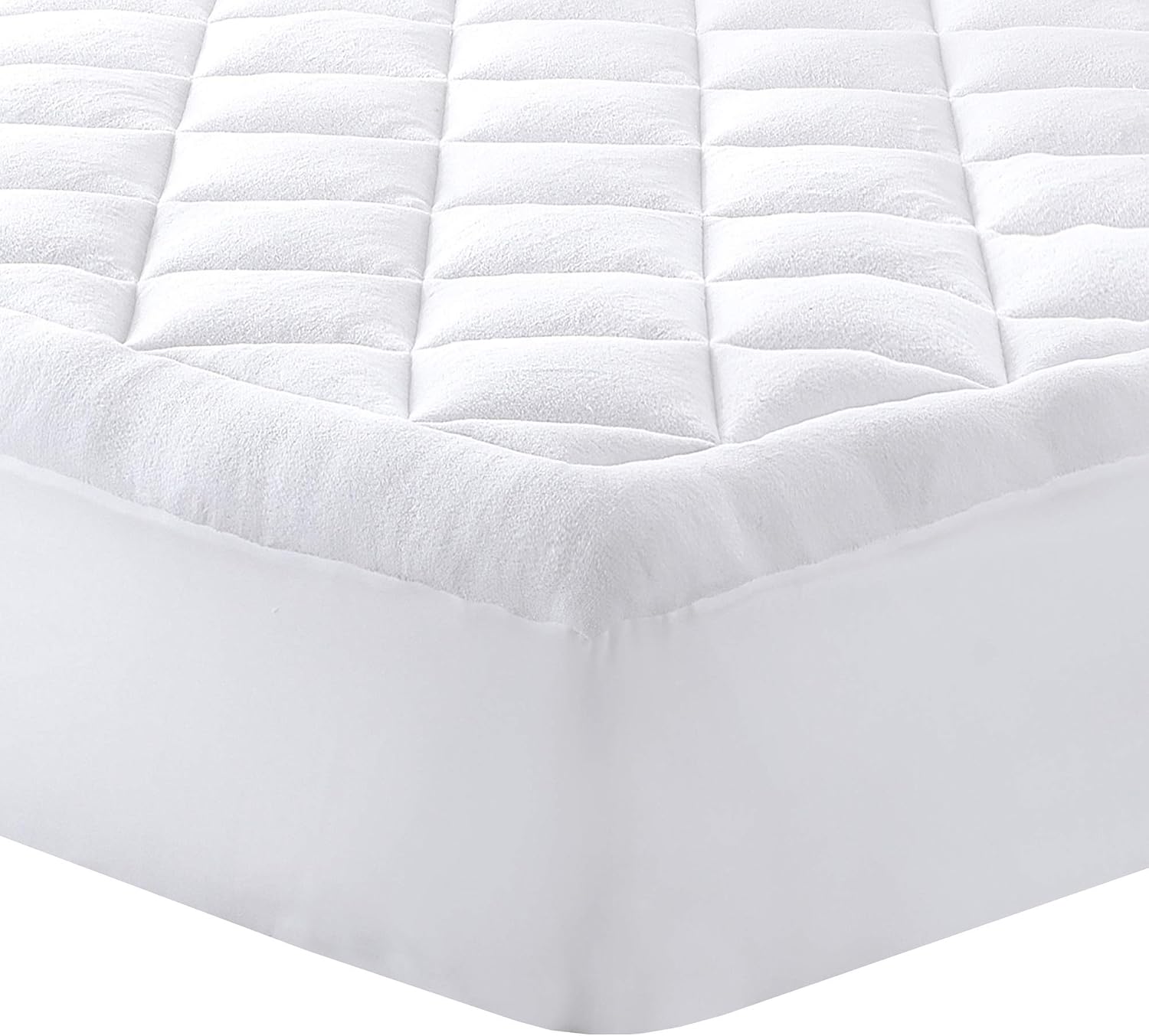 Basic Beyond Fitted Mattress Pad - Quilted Flannel Cover Hypoallergenic Plush Microfiber Fill, 15" Deep(Queen)