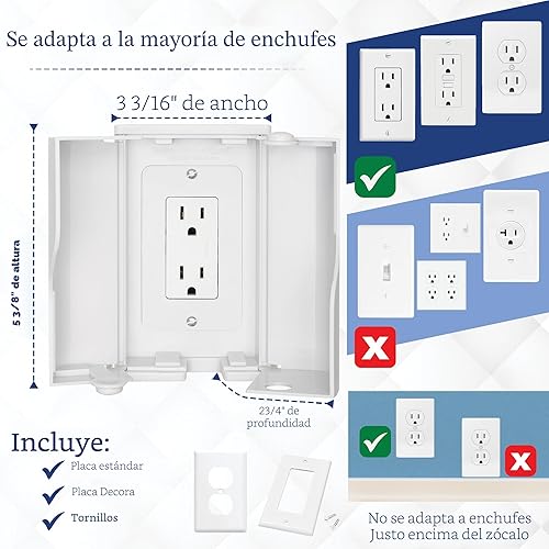 Miniatura 4 de Safety Innovations Caja de seguridad para enchufes a prueba de bebés de doble puerta para enchufes a prueba de bebés, más espacio