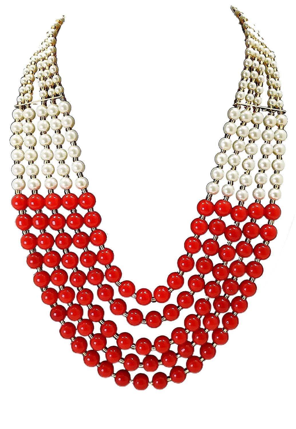 Red & White pearl 5 layer necklace set (NP11)-image-44