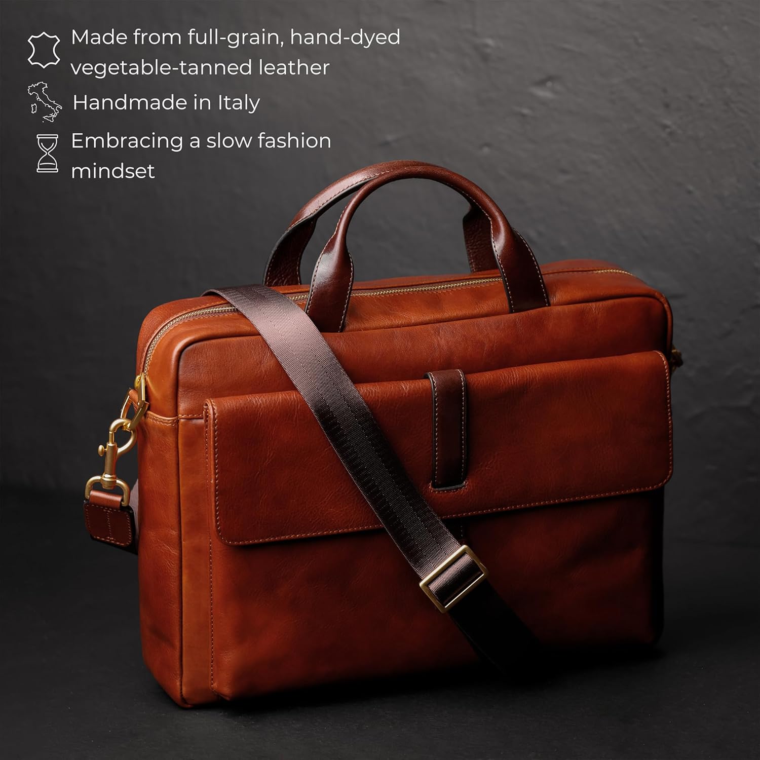 Time Resistance Leather Briefcase - Italian Handmade Leather Laptop Bag - Handbag for Men and Women - Image 4
