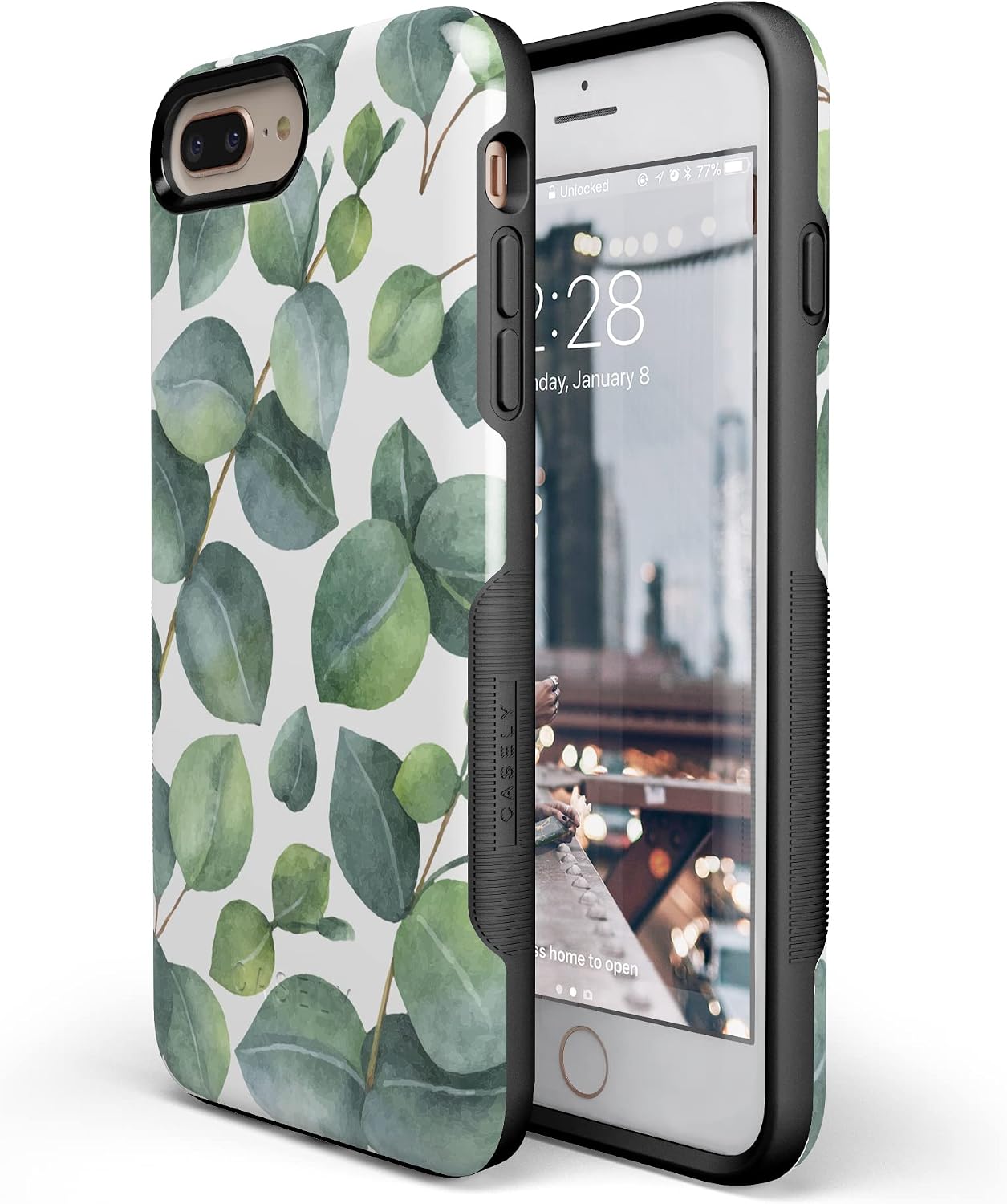 Casely iPhone 6/7/8 Plus Case | Leaf Me Alone | Green Floral Print | Bold Protective Design