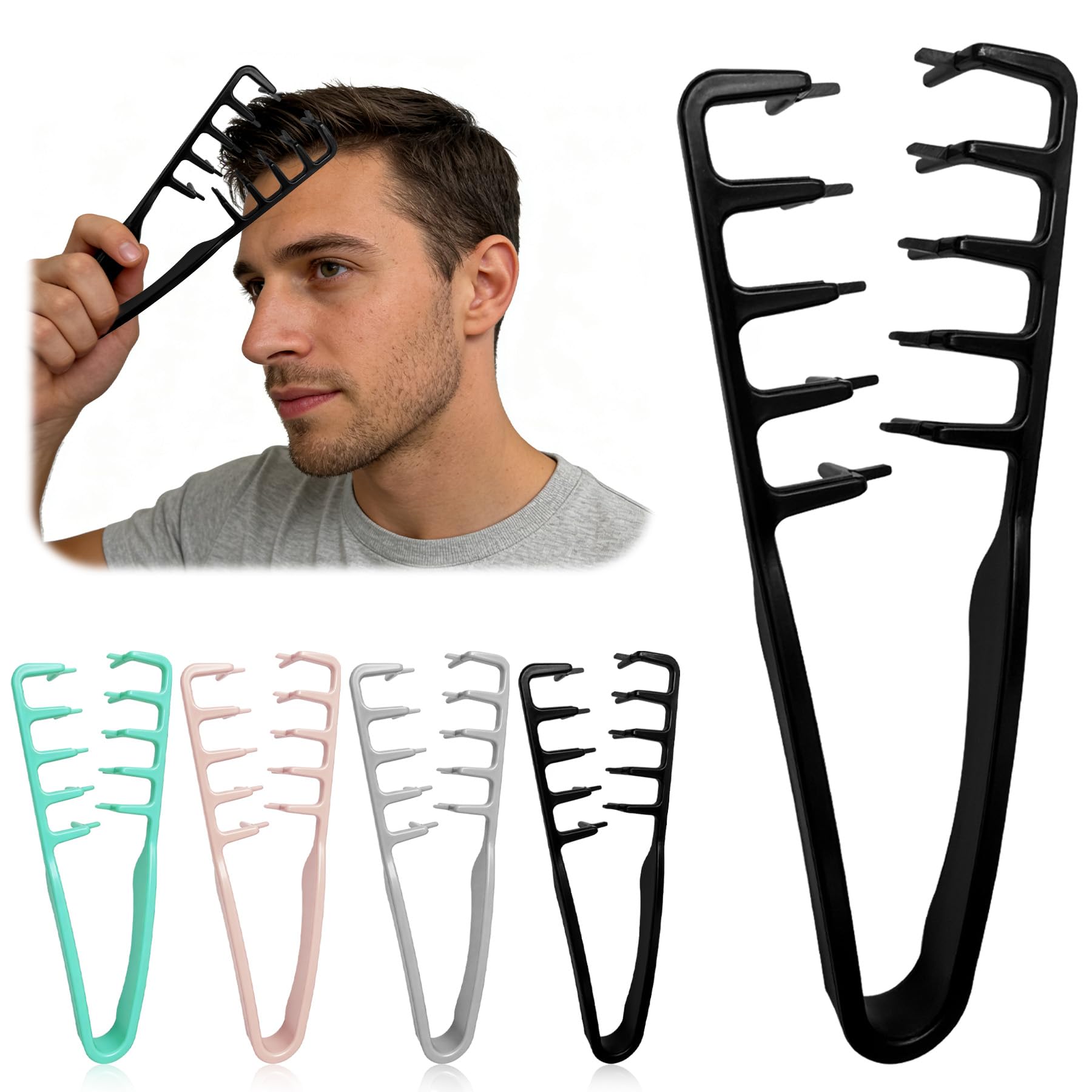 TZEKING Set da 4 Pettini Texturizzanti, Pettine Volume con Denti Larghi per Sollevamento Radici e Capelli Fini, Pettine per Nascondere la Scriminatura, Styling Uomo e Donna – 4 Colori