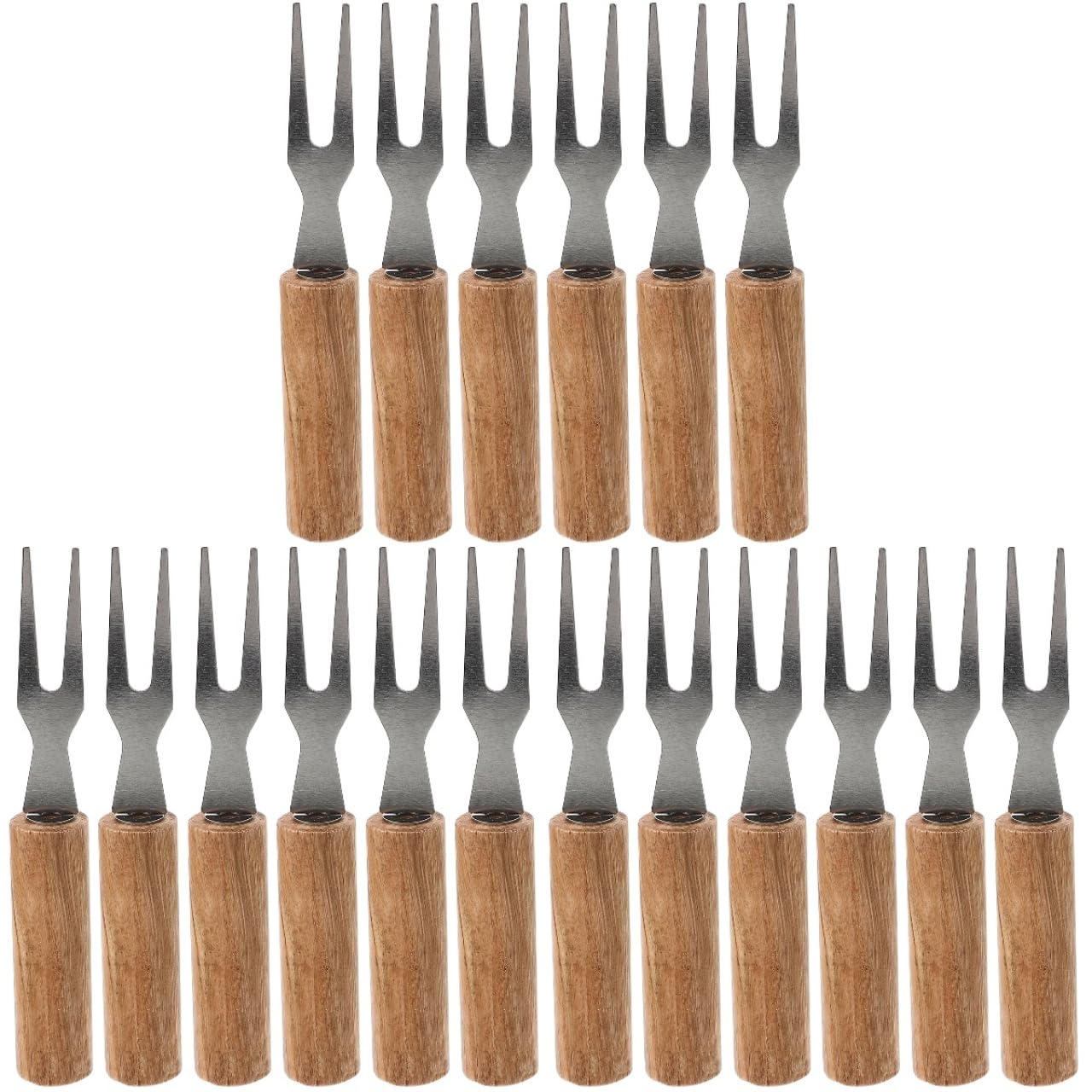 Sosoport Stainless Steel Barbecue Forks - 18 Pcs Corn on the Cob Holders with Wooden Handle - Multi-use Picnic Corn Skewers Meat Fork Barbecue Accessories