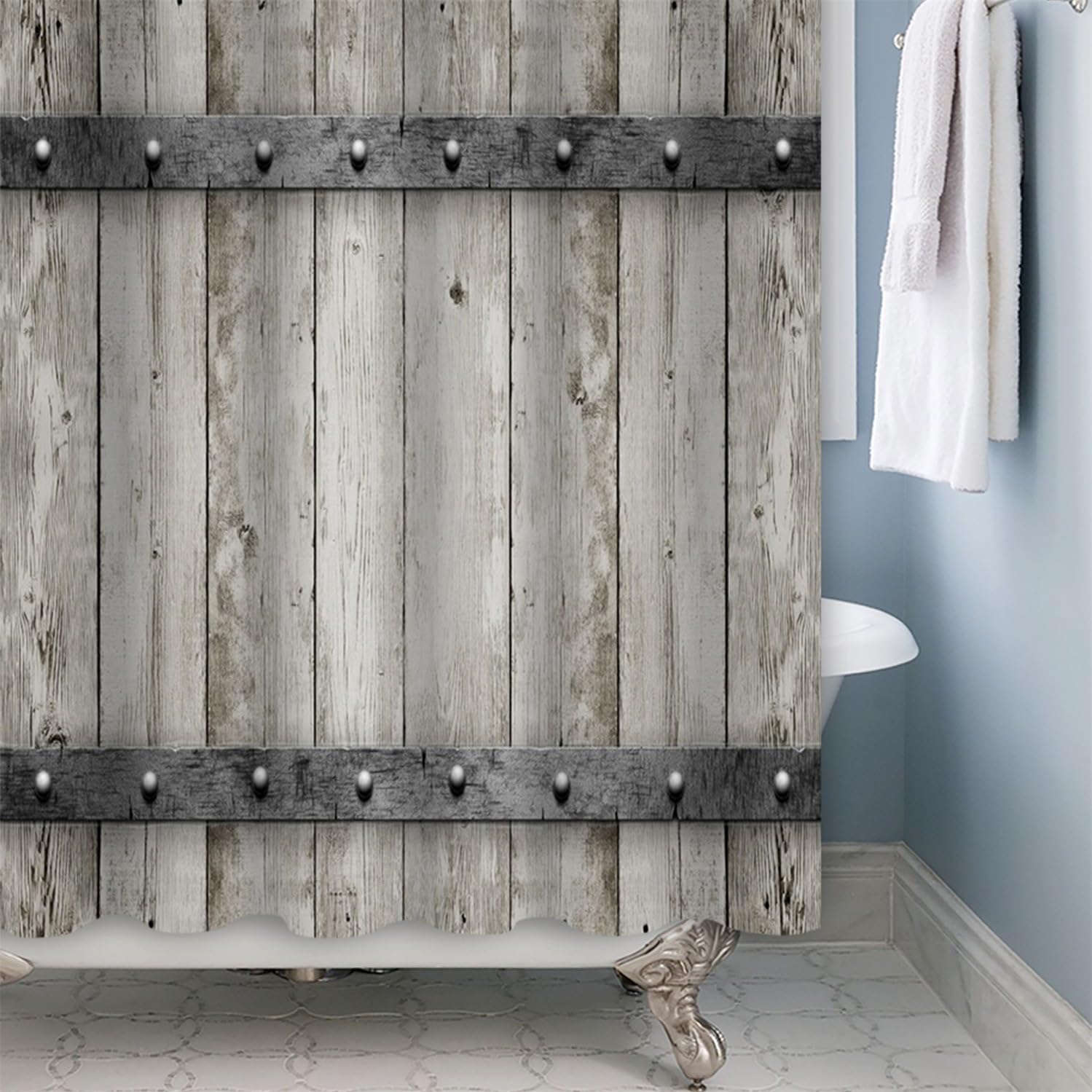 Shower Curtain Grey Wood Grain Bathroom Curtains Polyester Shower Curtains Mould Proof Resistant Wet Room Bathroom Shower Curtain Durable Washable Bath Curtain with 12 Hooks 150x180cm