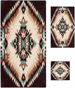 Abstract Aztec Towel Sets for Bathroom,Southwest Geometric Retro Native American Microfiber Bath Kitchen Beach Hair Hand Yoga Dish Towels and Washcloths,Quick Dry Decorative Towels+Set Decor