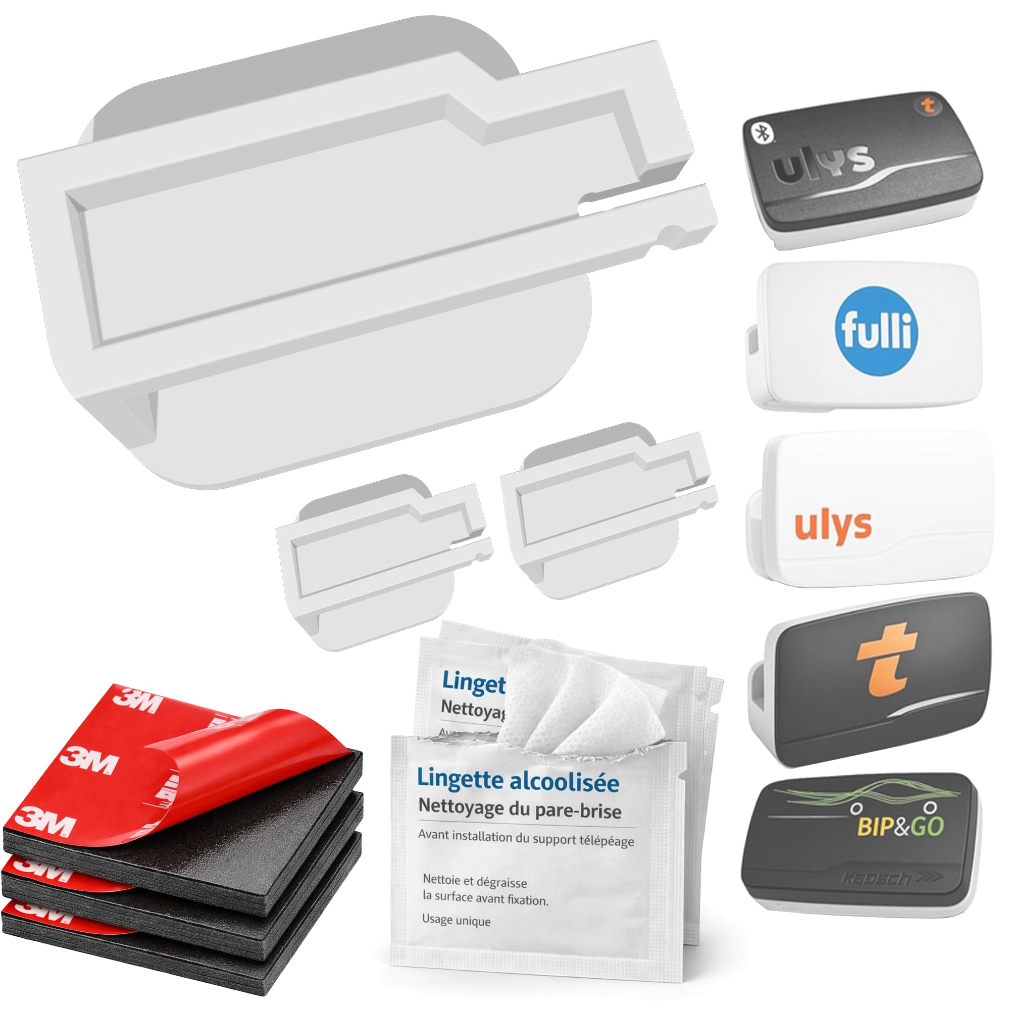 SUPPORT DE BADGE TÉLÉPÉAGE BIP PARE-BRISE UNIVERSELLE AUTOROUTE AUTO MOTO | REMPLACEMENT COMPATIBLE AVEC BIP&GO ULYS VINCI FULLI TRP-4010 TRP-4030 (3 SUPPORTS)