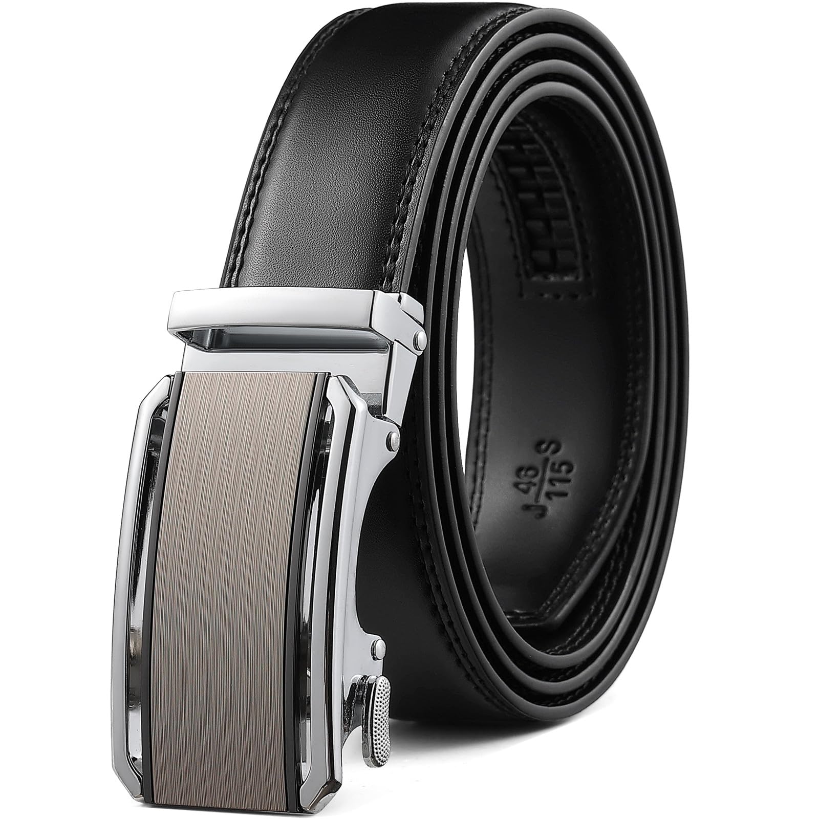 Drowsmen Leather ratchet belt 1 3/8" with Click Sliding Automatic Buckle, Adjustable belt Trim to Fit