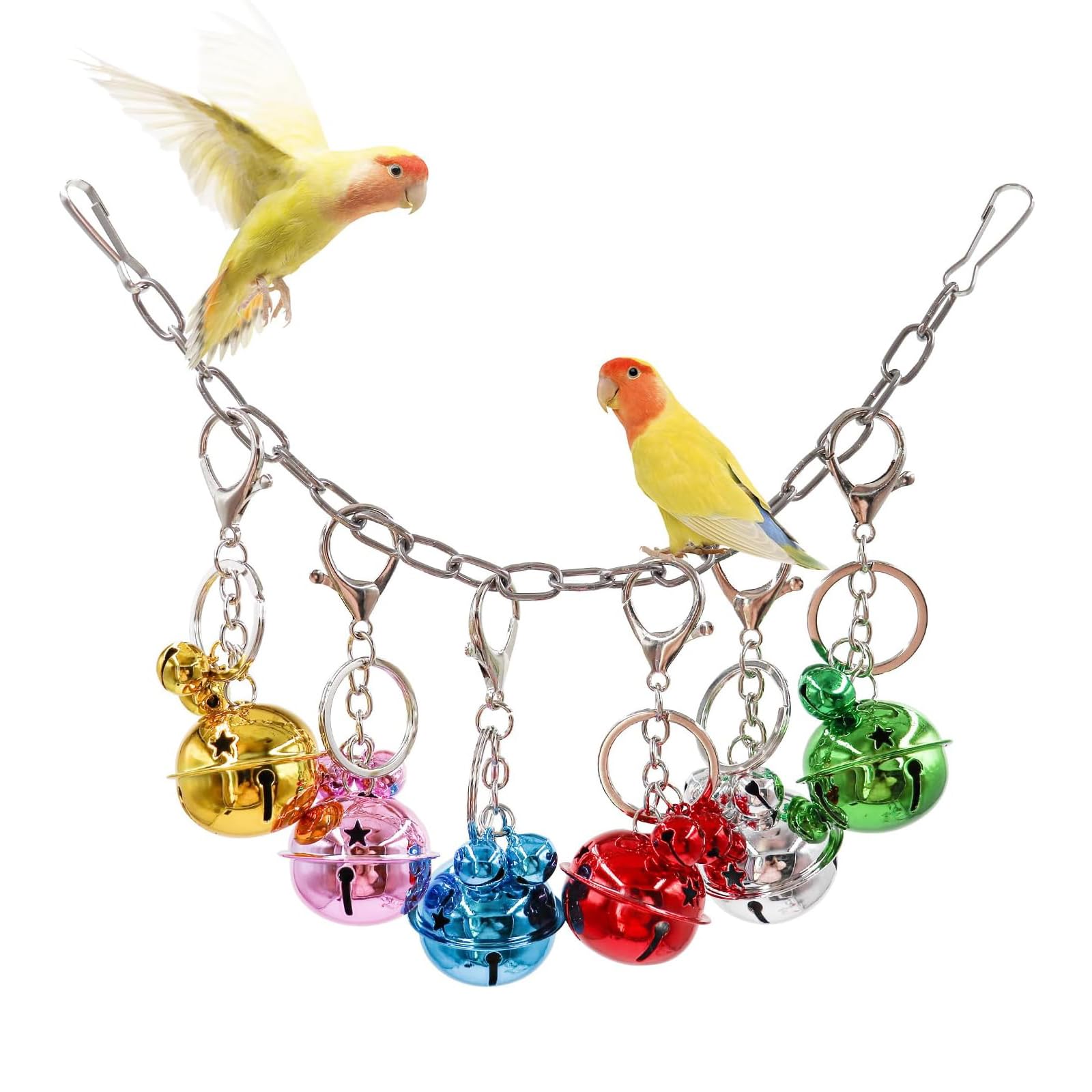Colorful Bird Swing Bells Toys, Parrot Stainless Steel Hanging Bells, Bird Chewing Toys, Bird Cage Accessories for Budgie Lovebirds Conures Parakeets Cockatiels Parrot Macaw (Gloosy)