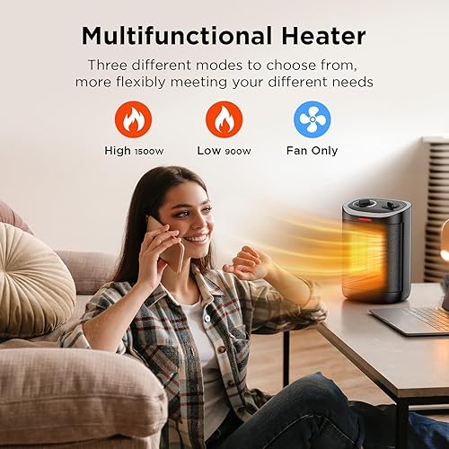 Miniatura 3 de Calentador de espacio para uso en interiores, calentador de cerámica PTC de 1500 W con termostato, calentador de espacio pequeño 2S, calentamiento