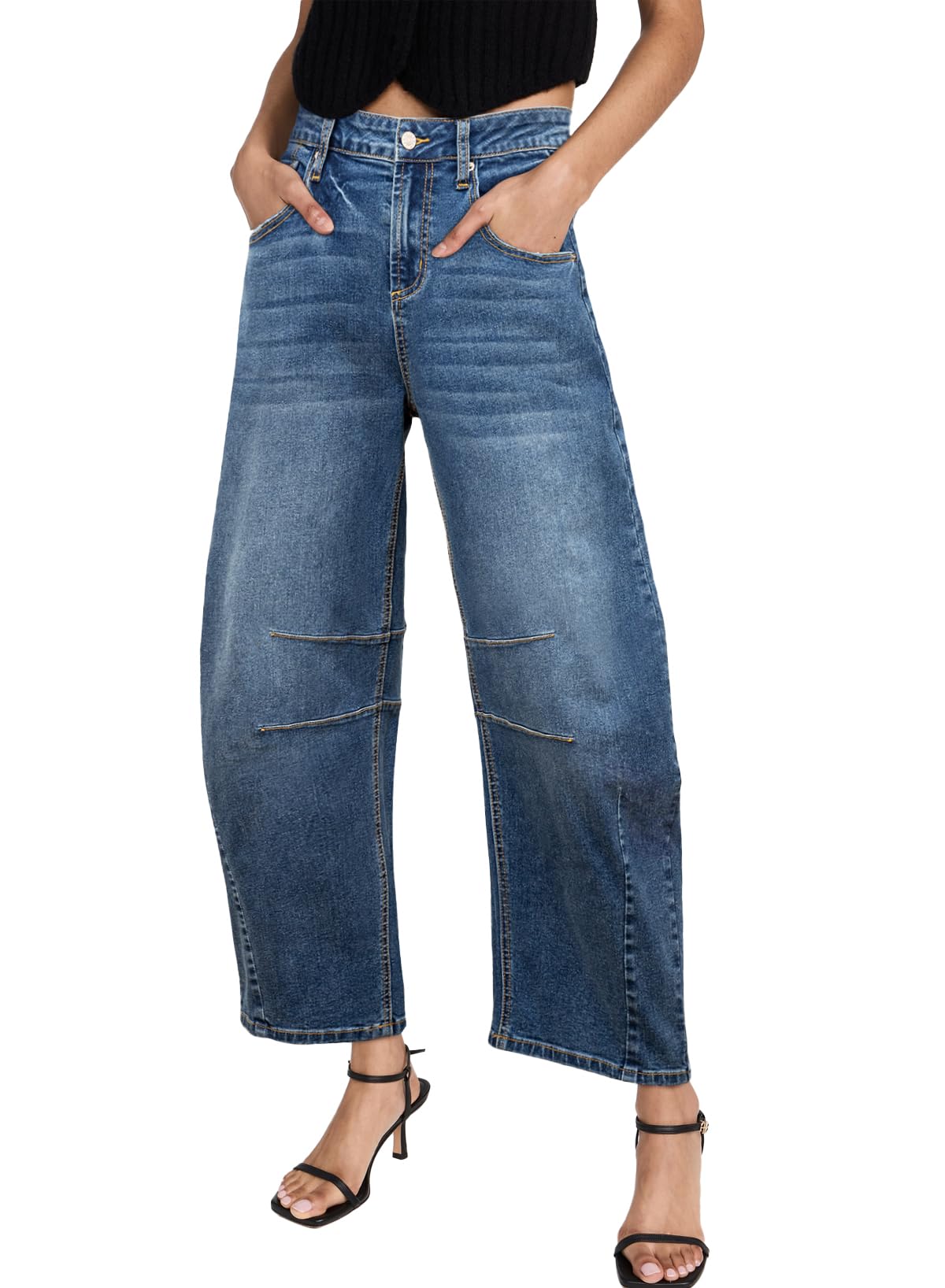 Sidefeel Women's Barrel Jeans Wide Leg Vintage Mid Rise Y2k Baggy Boyfriend Ankle Denim Pants