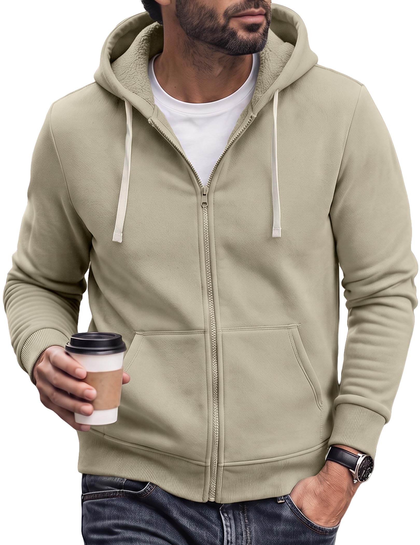 Men's Full-Zip Sherpa Fleece Winter Hoodie Sweatshirt