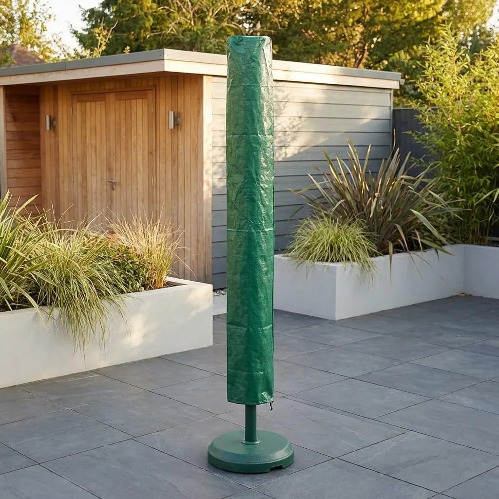 TUFROX Rotary Washing Line Cover – Waterproof Heavy Duty Green Airer Cover for Outdoor Clothes Dryer, Garden Parasol Style, H144cm X W30cm, with Draw Cord, All Weather (UK)