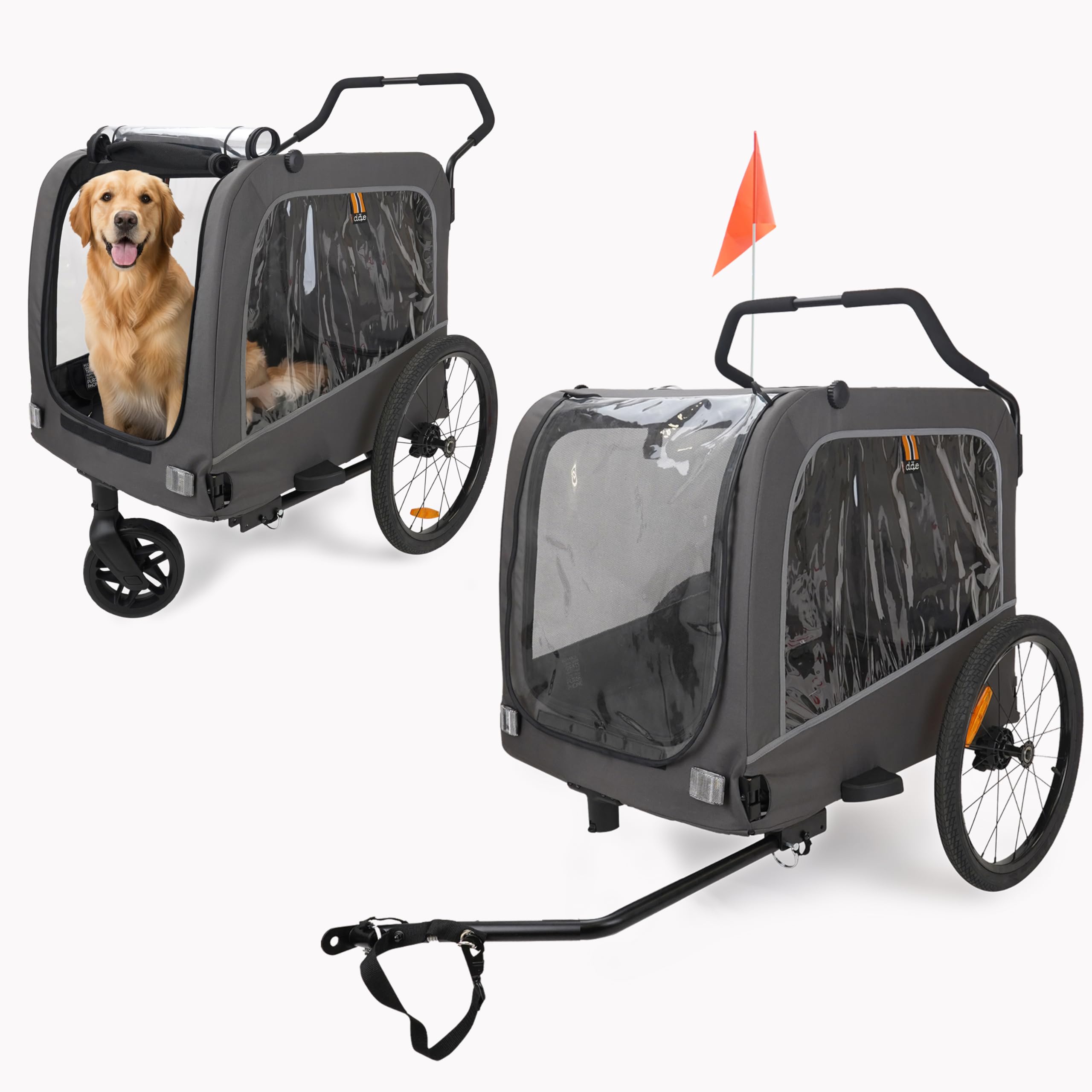 Carter - 3in1 Dog Pet Bicycle, Bike Transport Trailer, Pet & Shopping Stroller Pushchair, Jogger, Convenient Trolley, Easy Fold, Rain Screens Included, Max Load 50kg/110lb, Color Dark Grey