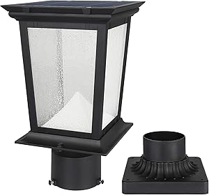 Solar Post Light Outdoor, Aluminum Exterior Motion Sensor Pole Lighting Fixture with 3-Inch Pier Mount Base, Daylight White 6500K LED Solar Post Lantern for Garden Yard Fence Driveway, Black