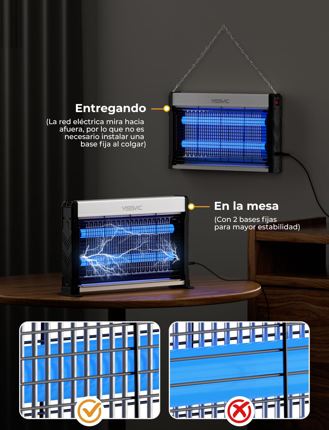 YISSVIC Lampara Antimosquitos Matamoscas Electrico Lámparas LED UV, Mata Insectos para Interiores contra Mosquitos, Moscas y Otros Insectos Voladores