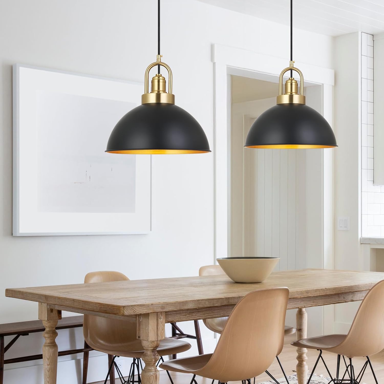 Black Pendant Light Fixture, Adjustable Height Industrial Ceiling Hanging Light, Dome Metal Pendant Lights for Kitchen Island(2 Pack,11.8 Inch)