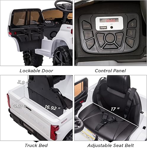 Vista 9 de Auto de paseo para niños con control remoto, ruedas eléctricas de 12 V con licencia Chevrolet Silverado GMC Ride On Vehículos eléctricos para niños