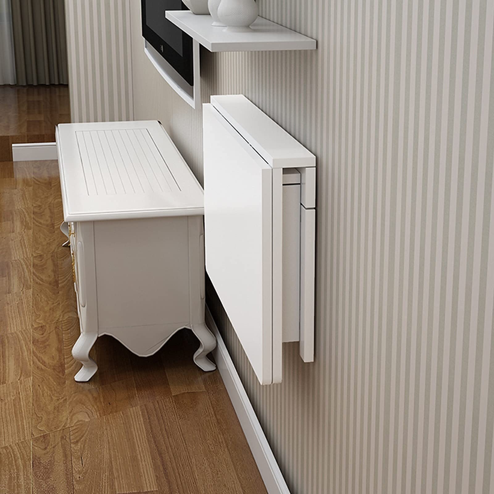 Tavolo Pieghevole A Parete 90x50cm - Scrivania Salvaspazio In Legno Di Pino Per Cucina O Ufficio - Foto 4