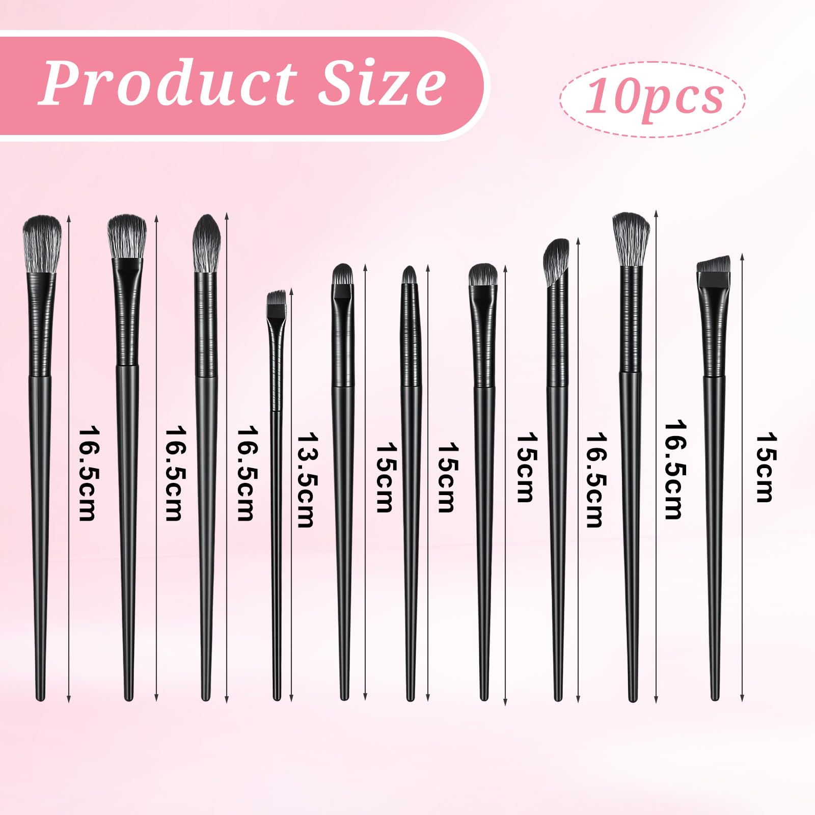 Lot de 10 pinceaux de maquillage professionnels en fibre synthétique pour fard à paupières, eyeliner, sourcils, kit de voyage doux et portable avec pochette de rangement