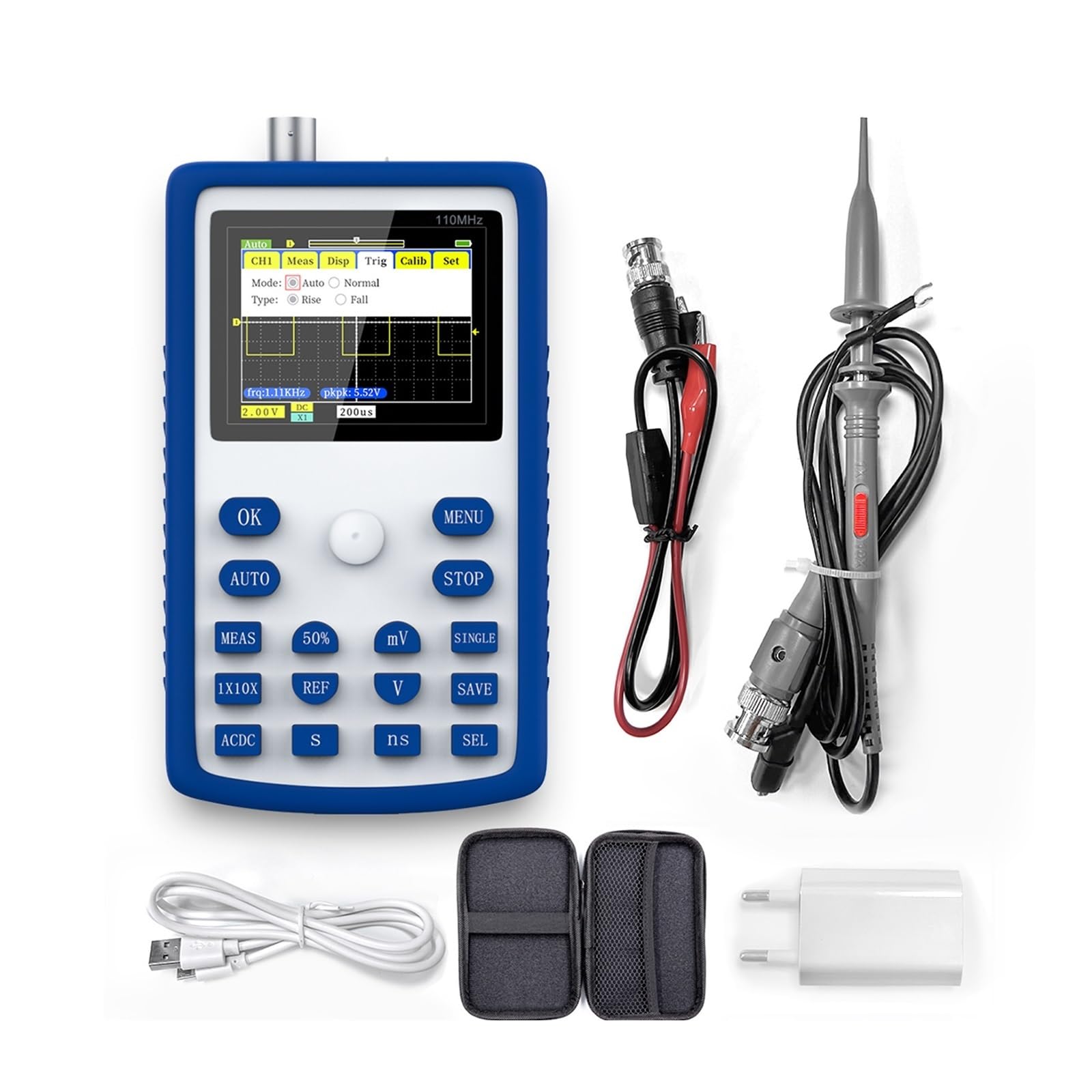Osciloscopio portátil, Osciloscopio digital portátil 1C15, ancho de banda 110 MHz 500 MS/s con alto voltaje 400 V