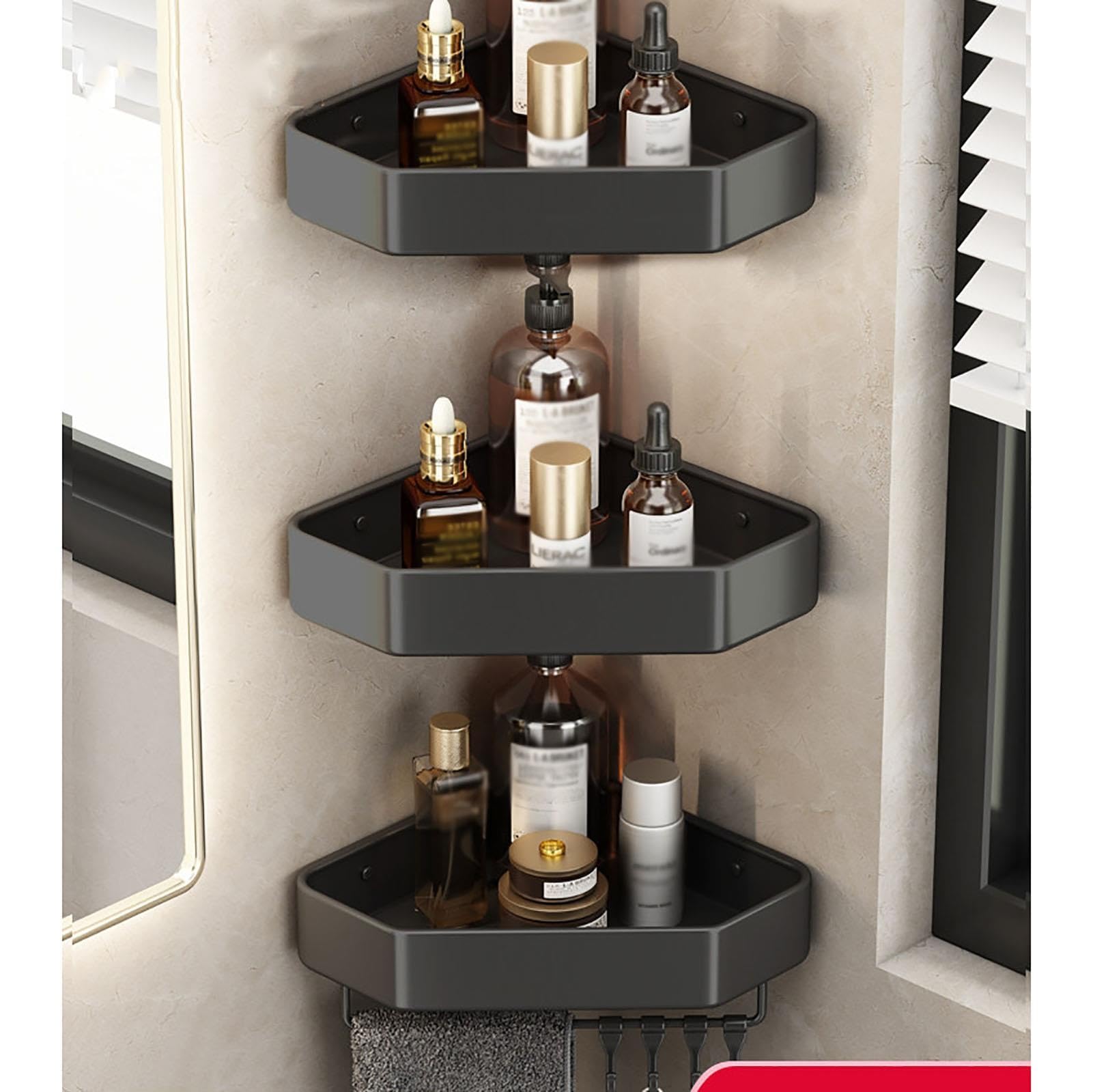 Étagère d'angle Douche Aluminium Spatial, Support Mural Triangulaire avec Crochets, Rangement Salle De Bain Antirouille À Drainage Creux(C,6)