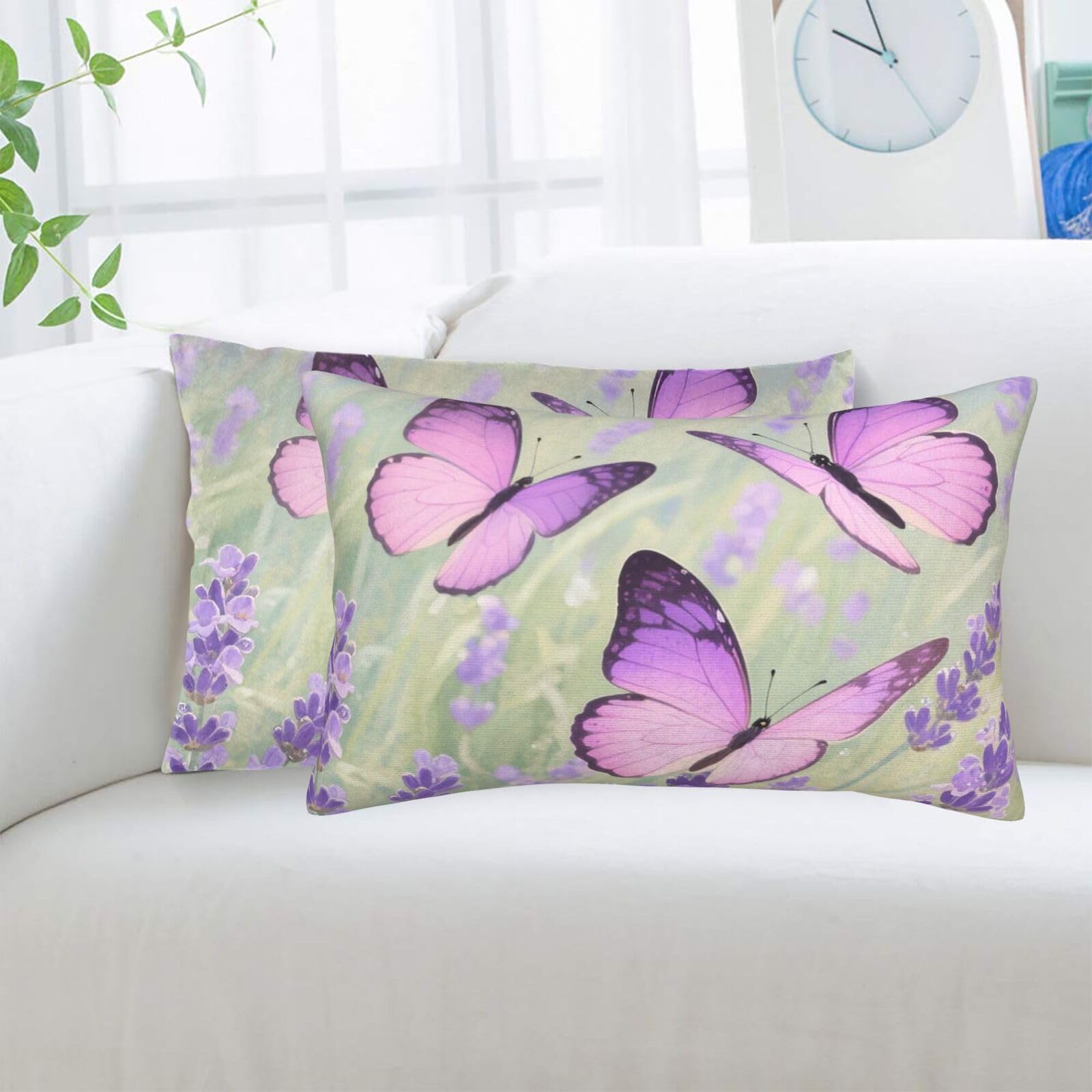 2 Pack Standard Pillowcases Sets, Ultra Soft Comfort Microfiber Plush Pillow Cases Butterfly Decorative Throw Pillow Cover with Hidden Zipper for Bedroom, Sofa, Couch,16"X24"