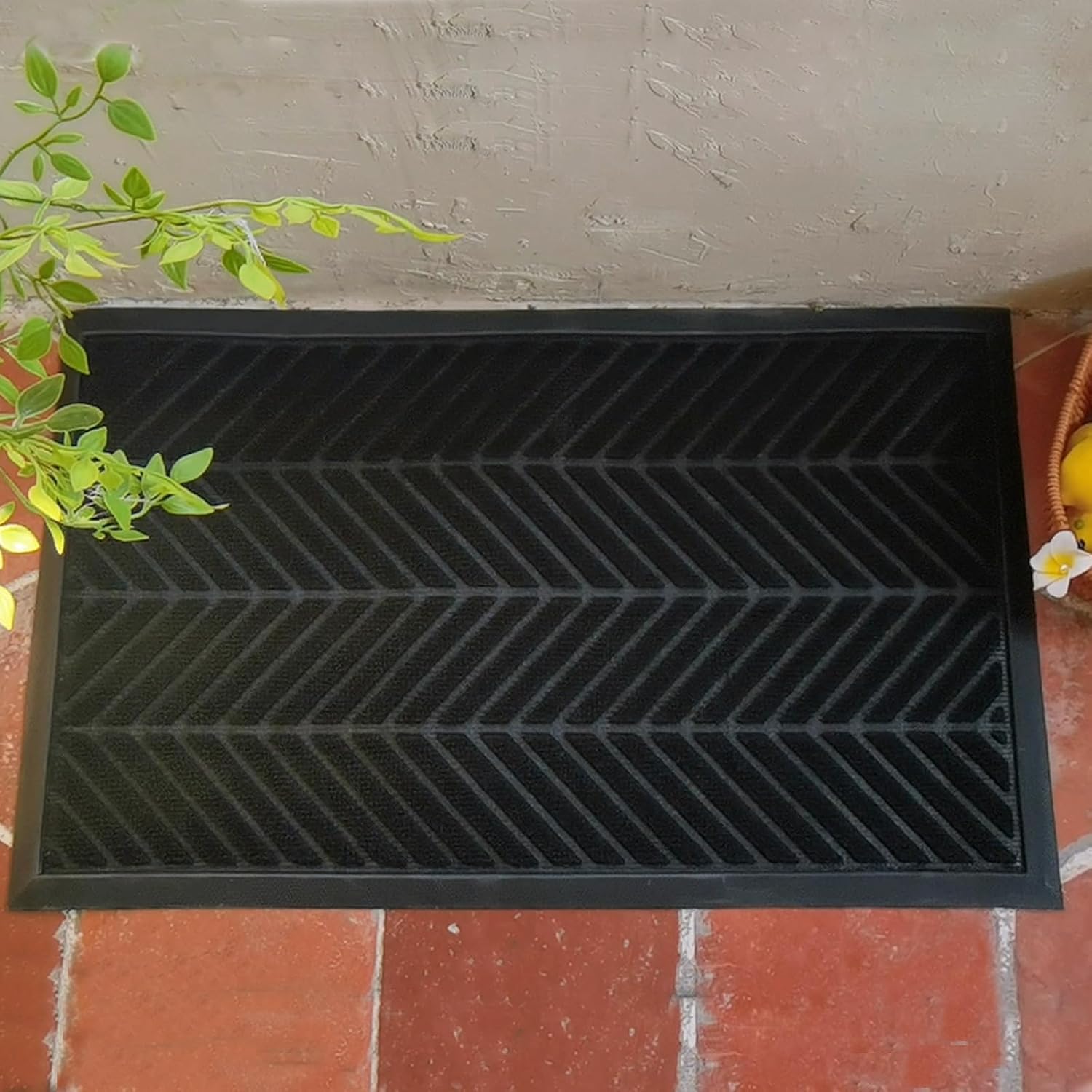 front door mat 36"x24" indoors outdoors welcome mats, waterproof non-slip rubber backing heavy duty doormat outside entrance, low profile entryway rugs floor mat for patio, pattern a black 24" x 36" pattern a black