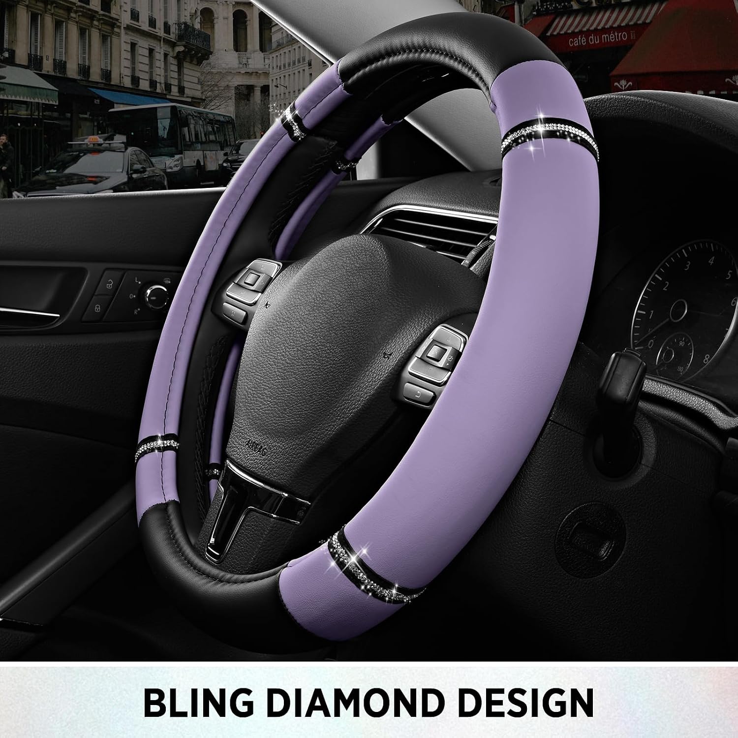 Road Comfort Leather Steering Wheel Cover – Premium Anti-Slip Car Steering Wheel Grip Cover – Universal Fit for 14.5”–15” Cars, Trucks & SUVs - Purple