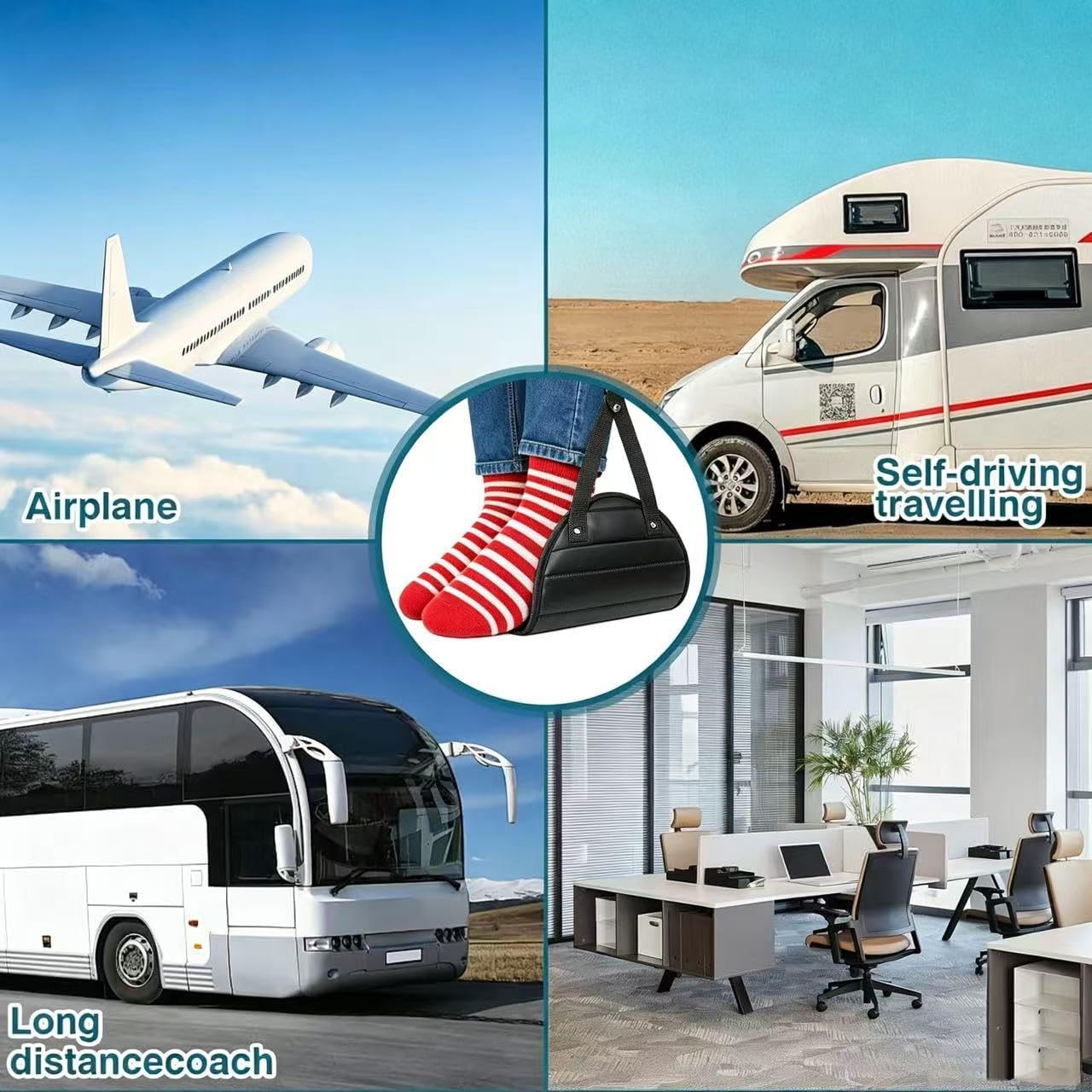 Airplane Foot Hammock, Adjustable Travel Foot Rest for Plane, Portable Leg Rest Under Desk, Comfortable Foot Hanger for Long Flights, Travel Accessories for Adults Kids