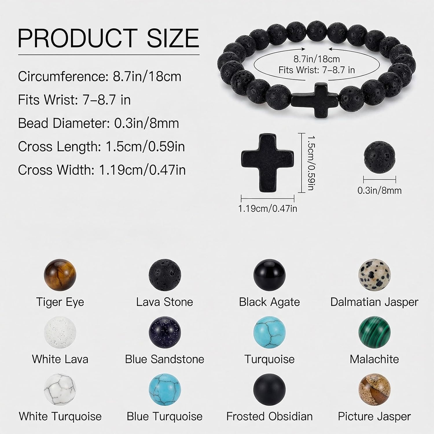 24 Pcs Cross Bracelet for Men Women, 8MM Natural Stone Christian Bracelets Bulk, Easter Bracelets for Adults, Beaded Cross Bracelet Bulk with Turquoise Tiger Eye Stone Natural