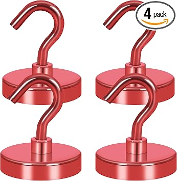 Neosmuk Magnetic Hooks for Cruise Cabins,130lb Heavy Duty,Red,4 Pack