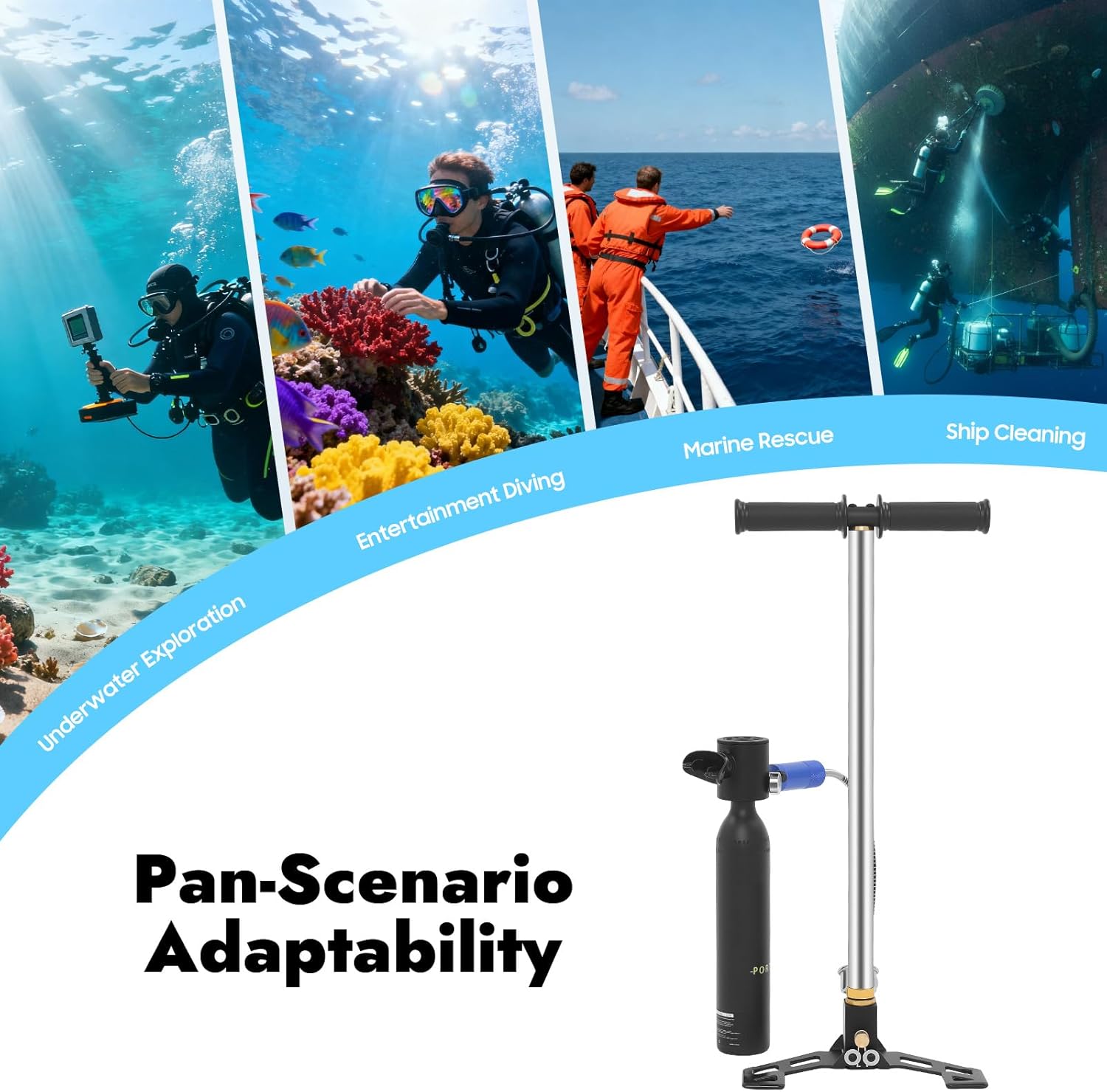 Mini Scuba Tank, 4500PSI High Pressure Air Pump, 0.5L Oxygen Tank Diving Equipment Kit Breath Air Set Underwater Scooter Rebreather Dive Portable Lungs Oxygen Tanks Pump Equipment