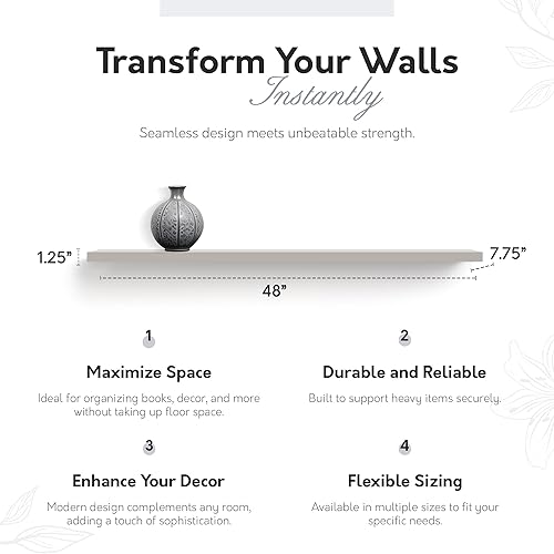 Miniatura 2 de InPlace Shelving Slimline - Estante flotante de pared con soportes invisibles, 7.75 pulgadas de profundidad x 48 pulgadas de ancho x 1.25 pulgadas