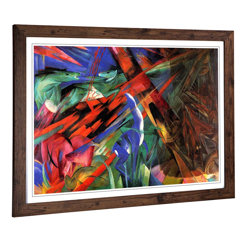 Big Box Art Framed Print of Franz Marc Deer in The Forest Design | Wall Art Picture | Home Decor for Kitchen, Living, Dining Room, Bedroom, Hallway, Office, Walnut, A2 / 24.5x18 Inch / 62x45cm