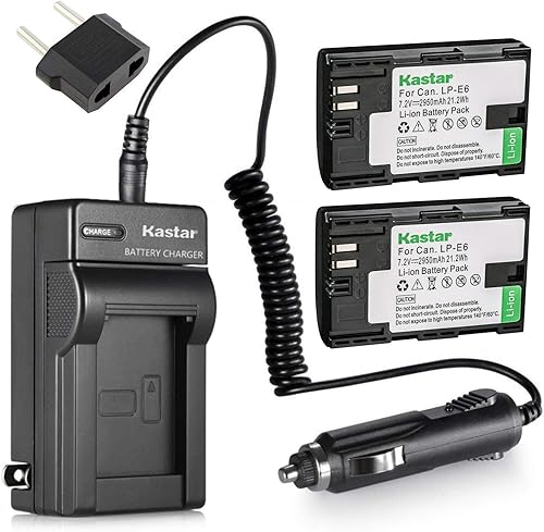 Kastar Cargador y batería 2X para Canon LP-E6 LP-E6N, Canon EOS 60D 60Da EOS 70D XC10, EOS 5D Mark II 5D Mark III 5D Mark IV, EOS 5DS 5DS R, EOS 6D