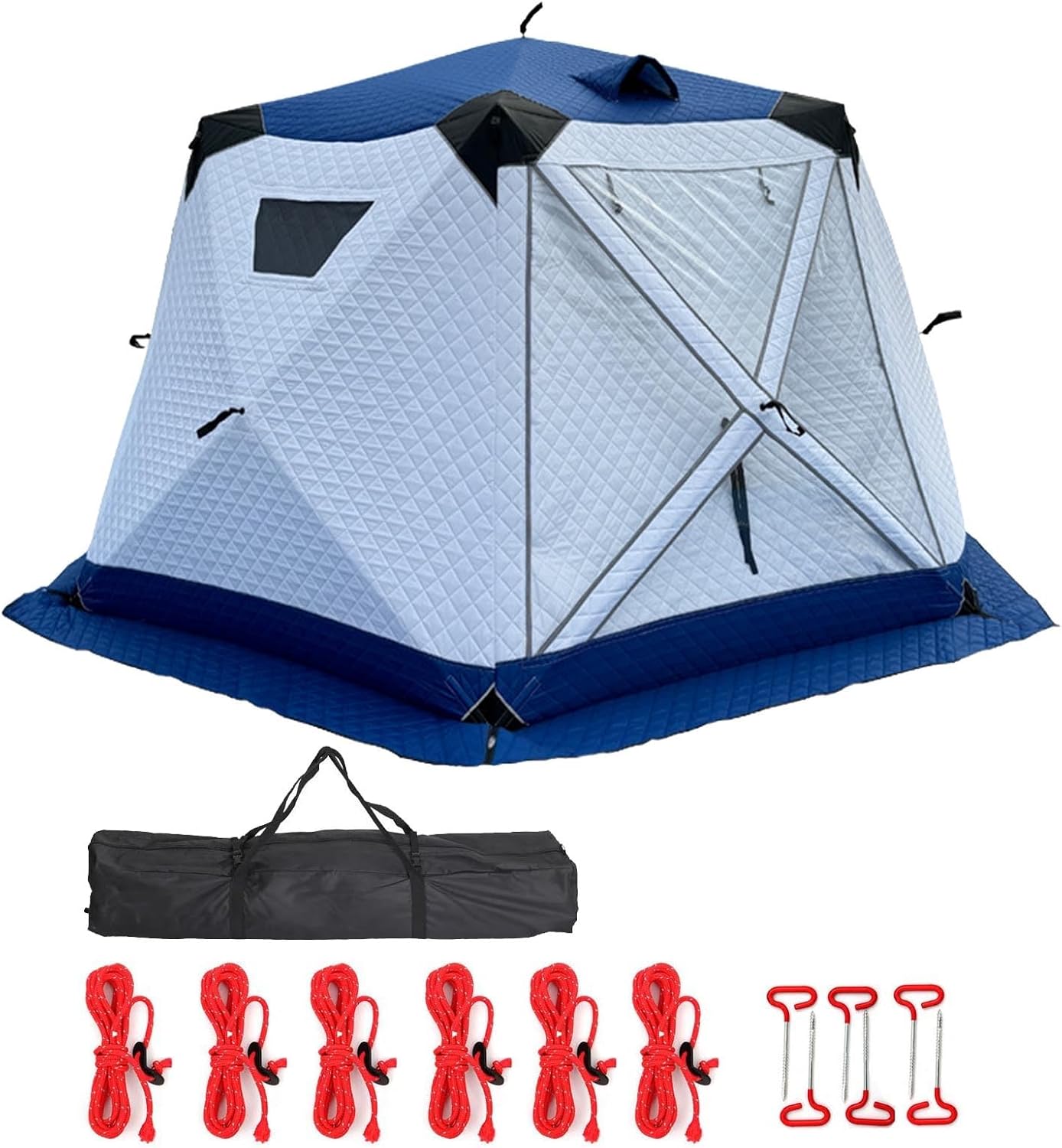 Ice Fishing Shelter Expanded Dimensions 350 * 175 * 190cm, 5 Layers of Thickening Portable Ice Fishing Tent 420D Insulated Layer Ice Shanty Hexagon Ice Huts