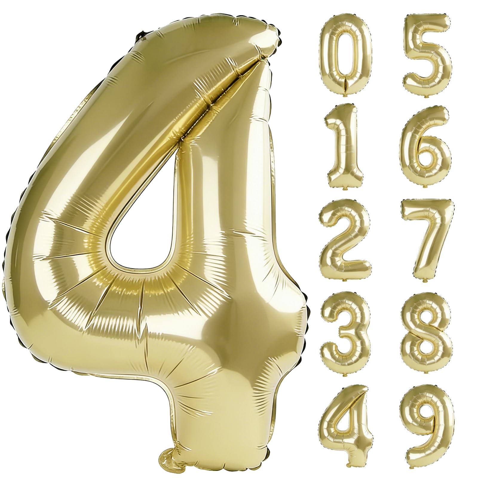 40 Inch Number 4 Balloons for 4th Birthday Party Decorations,0-100 Champagne Gold Large No.4 Digital Balloons for Girls Boys and Daughter Son, Helium Foil Number Balloons for Wedding Anniversary