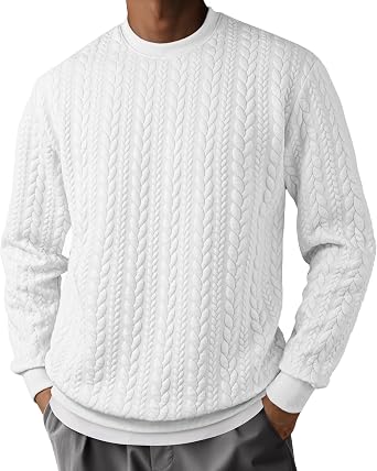 JMIERR Mens Crewneck Sweatshirt Textured Long Sleeve Casual Lightweight Pullover Shirt