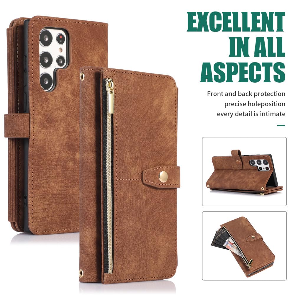 Funda para teléfono con Billetera Cruzada para Samsung Galaxy S23 FE S22 Plus Note 20 Ultra A14 A34 A54 A33 A53 5G Tarjetero Cordón de Cuero, marrón, Galaxy A33 5G