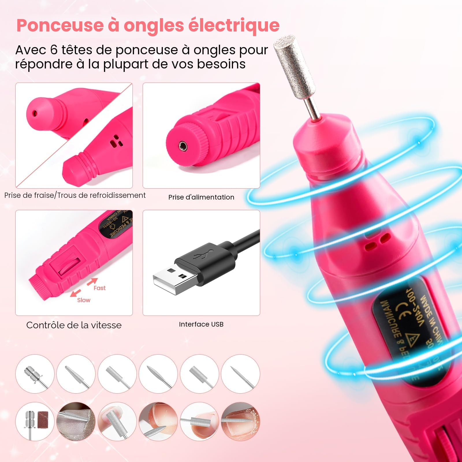 Deciniee Acrylique Kit Ongles Pour Débutants–Faux Ongles/Poudre Acrylique/Lampe UV/Main D'Entrainement Manucure-Idéal Pour DIY Nail Art-Kit Avec Outils Complet Dans Un Sac De Stockage Rose