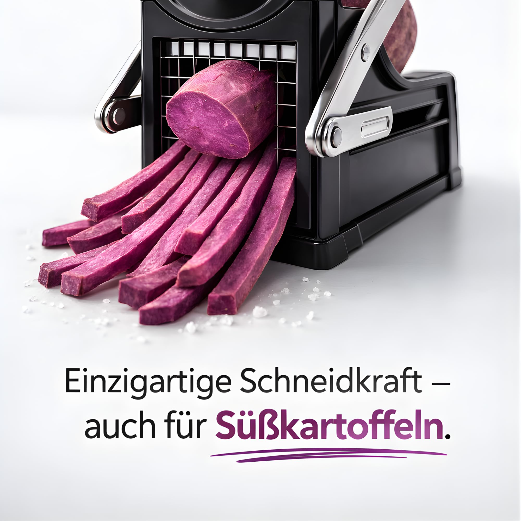Thiru Premium Pommesschneider mit starker Schneidkraft - Note "sehr gut" - 100 Tage testen - Kartoffelschneider & Gemüseschneider für Pommes, Süßkartoffeln & Obst - mit 2 Edelstahlklingen & Saugfuß