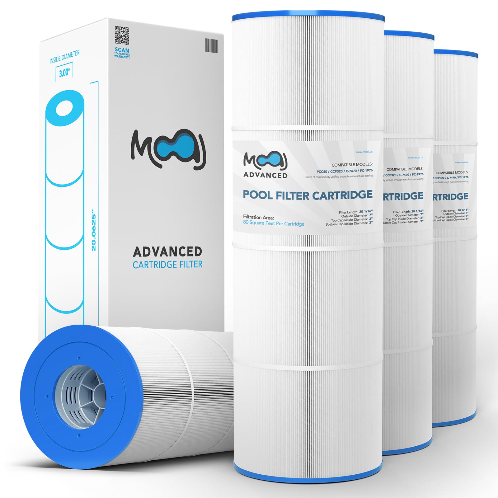 MOAJ Advanced Pool Filter 4-Pack Replaces Pentair CCP320, Clean and Clear Plus 320, R173573, 160340, PCC80, PCC80-PAK4, Filbur FC-1976, C-7470, Crystal Water 325 | 20 1/16