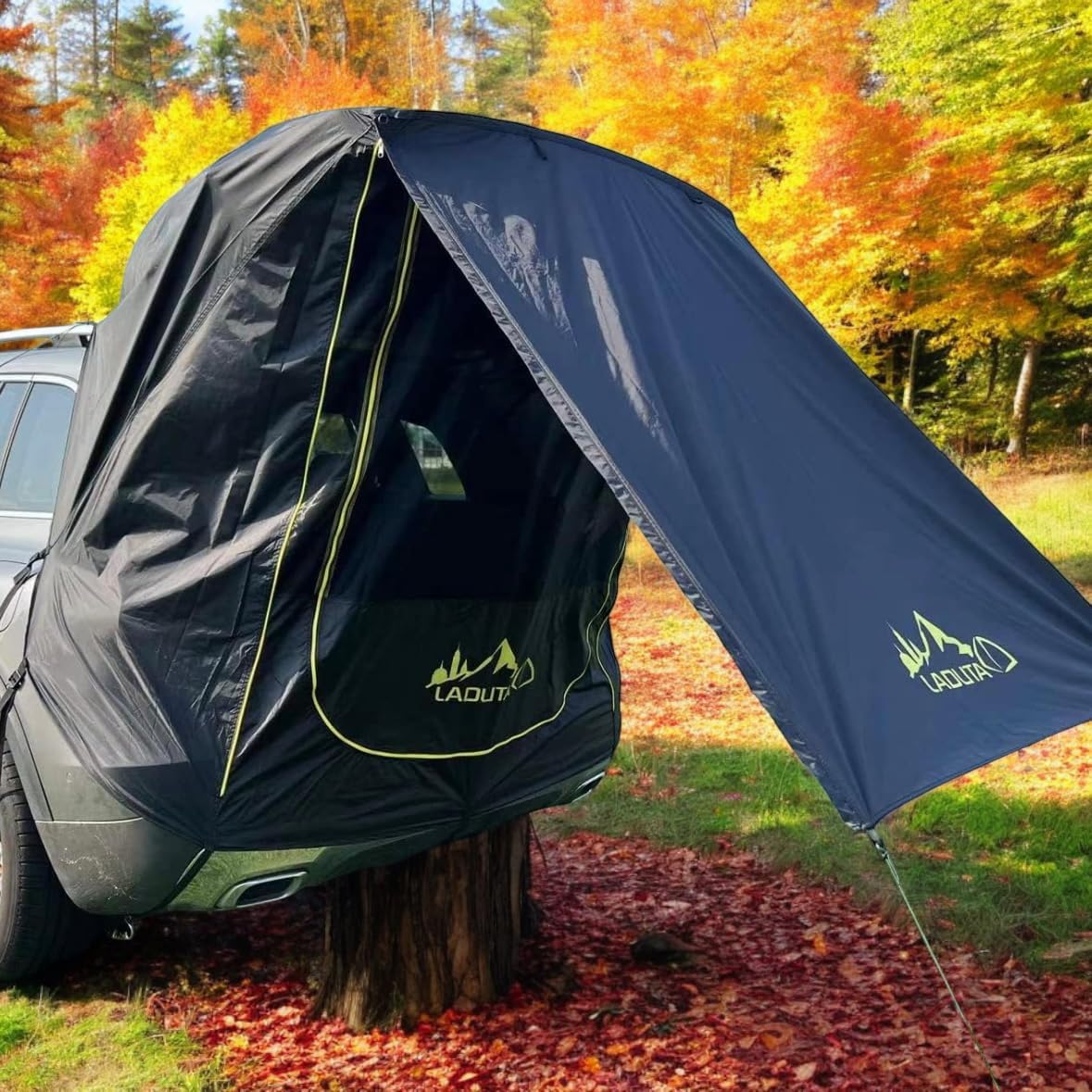 Car Boot Tent for Camping โ Rainproof Waterproof Car Tailgate Tent with Double Layer Sun Protection Sunshade โ Portable Hatchback Car Tent suitable for SUV MPV Van with Mesh Mosquito Net 3000MM UPF50+